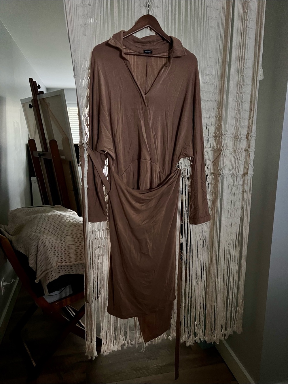 Softest Wrap Dolman Sleeve Midi Dress in Camel/Taupe